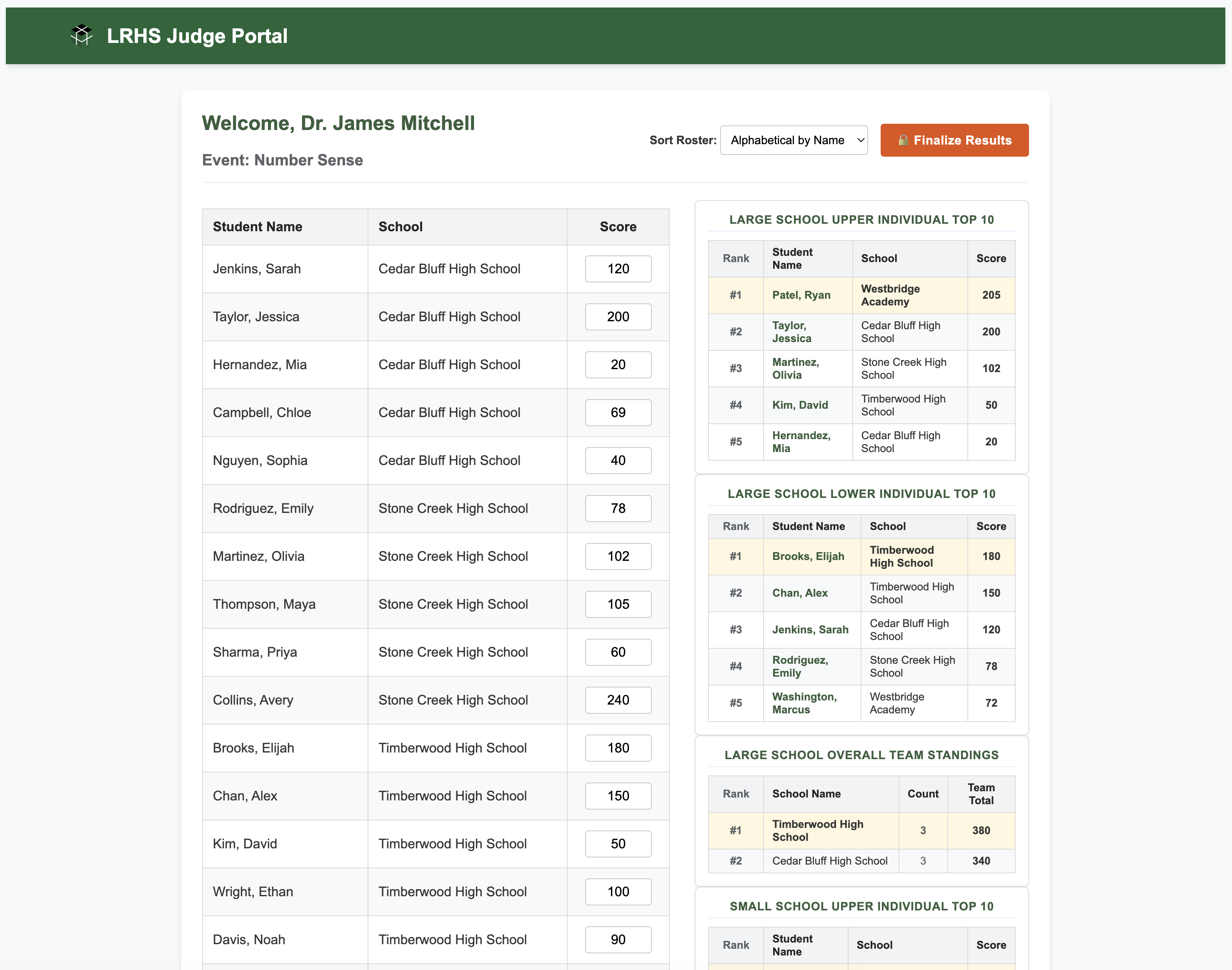 EdComp Judge Portal Dashboard